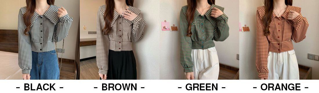 ブラウス風 ショートジャケット 千鳥格子 アウター ビッグカラー