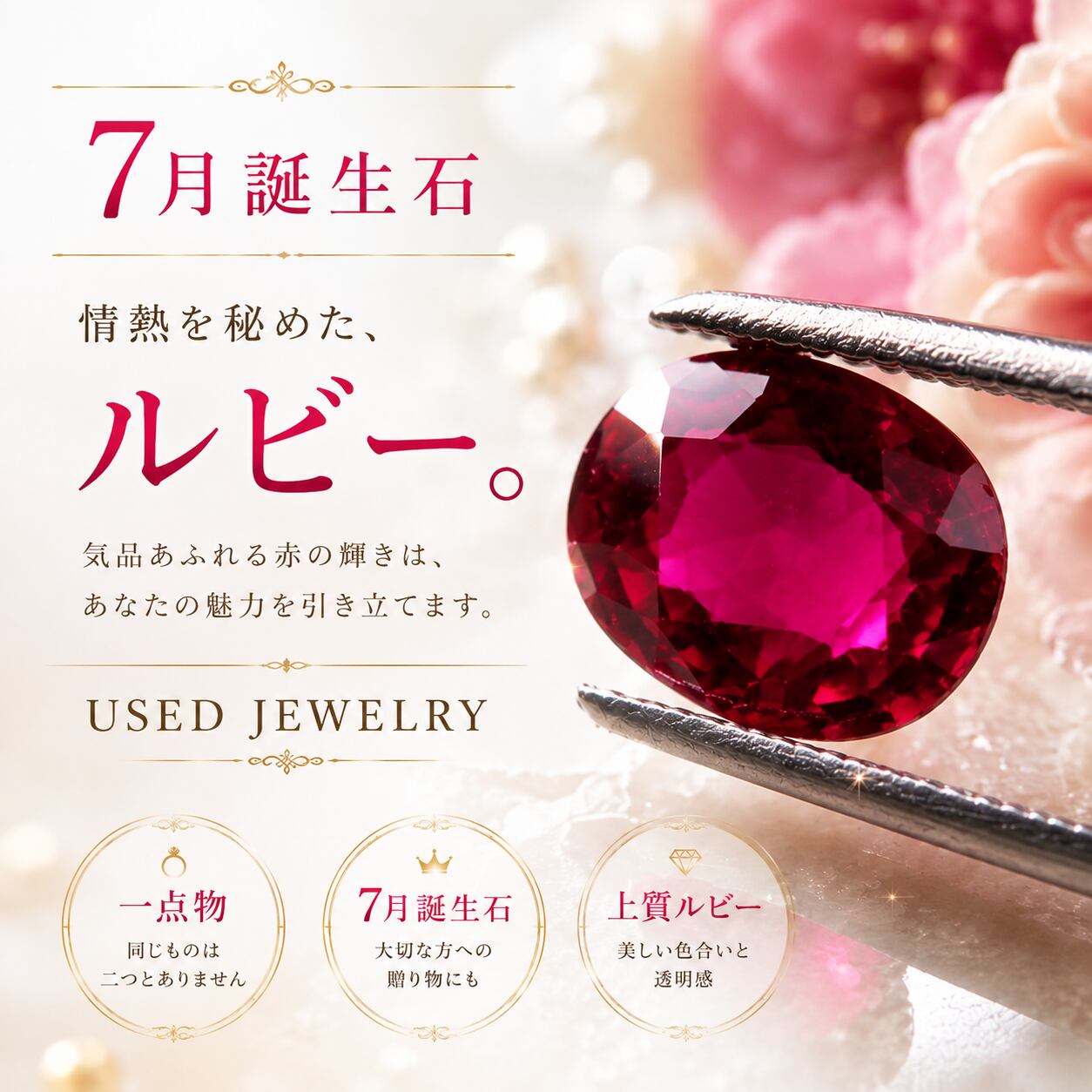 ルビー ルース 2.440ct｜紅玉 7月誕生石 天然石 カボション 8×7.5mm