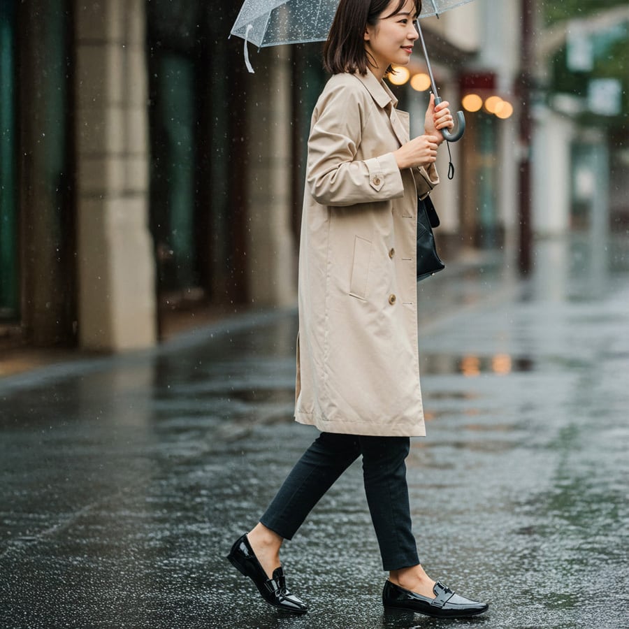 エナメル素材で突然の雨でも安心