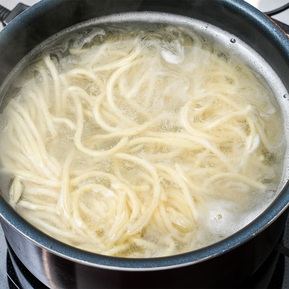 中火で3分半茹でる