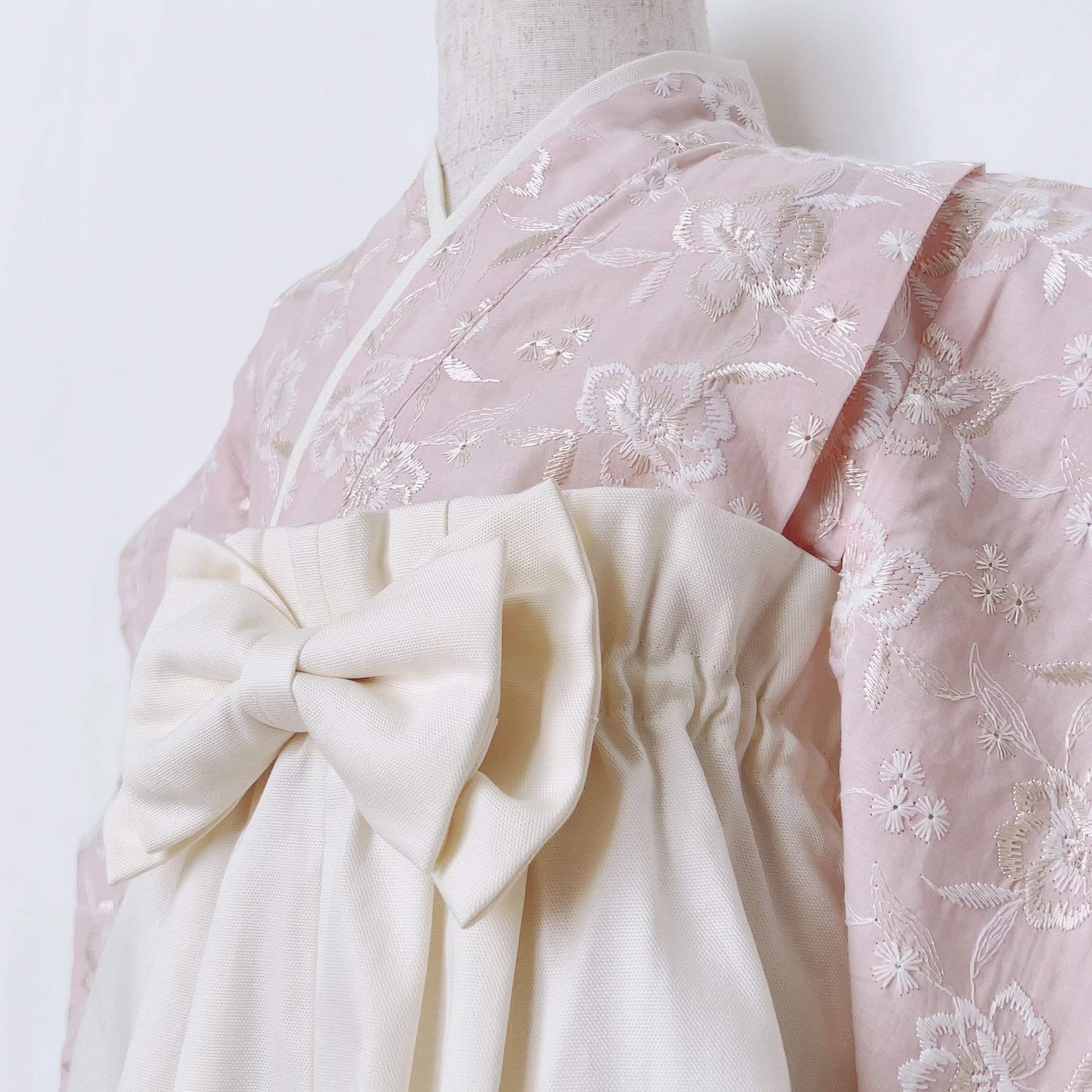 ベビー袴 花柄刺繍ピンク× アイボリー 70/80 | KANA KANA baby&kids