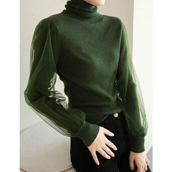 メッシュレイヤード タートルネックトップス 215332