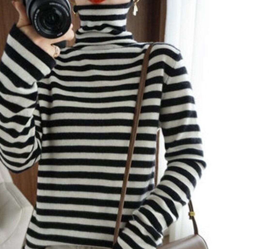 ハイネックボーダーニット T0112