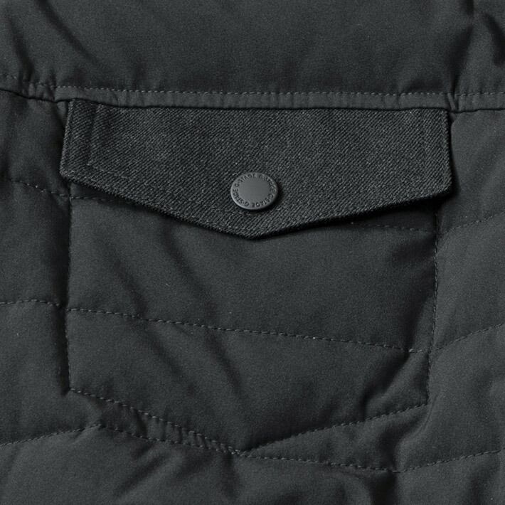 胸ポケット　LANATECで切り替えたドットボタン付のフラップポケット