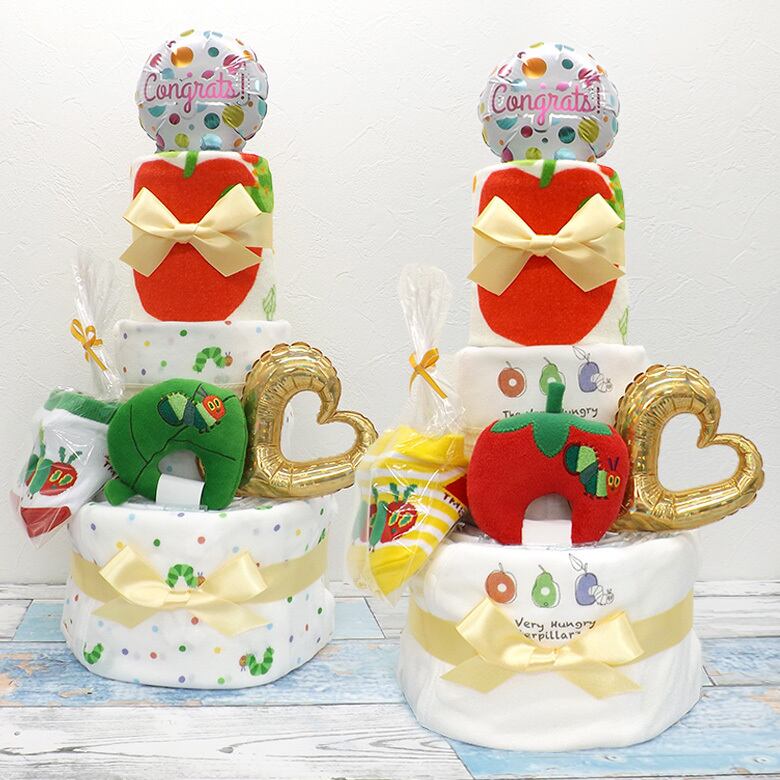 おむつケーキ はらぺこあおむし ベビーアイテム＆タオル付き 2段 出産