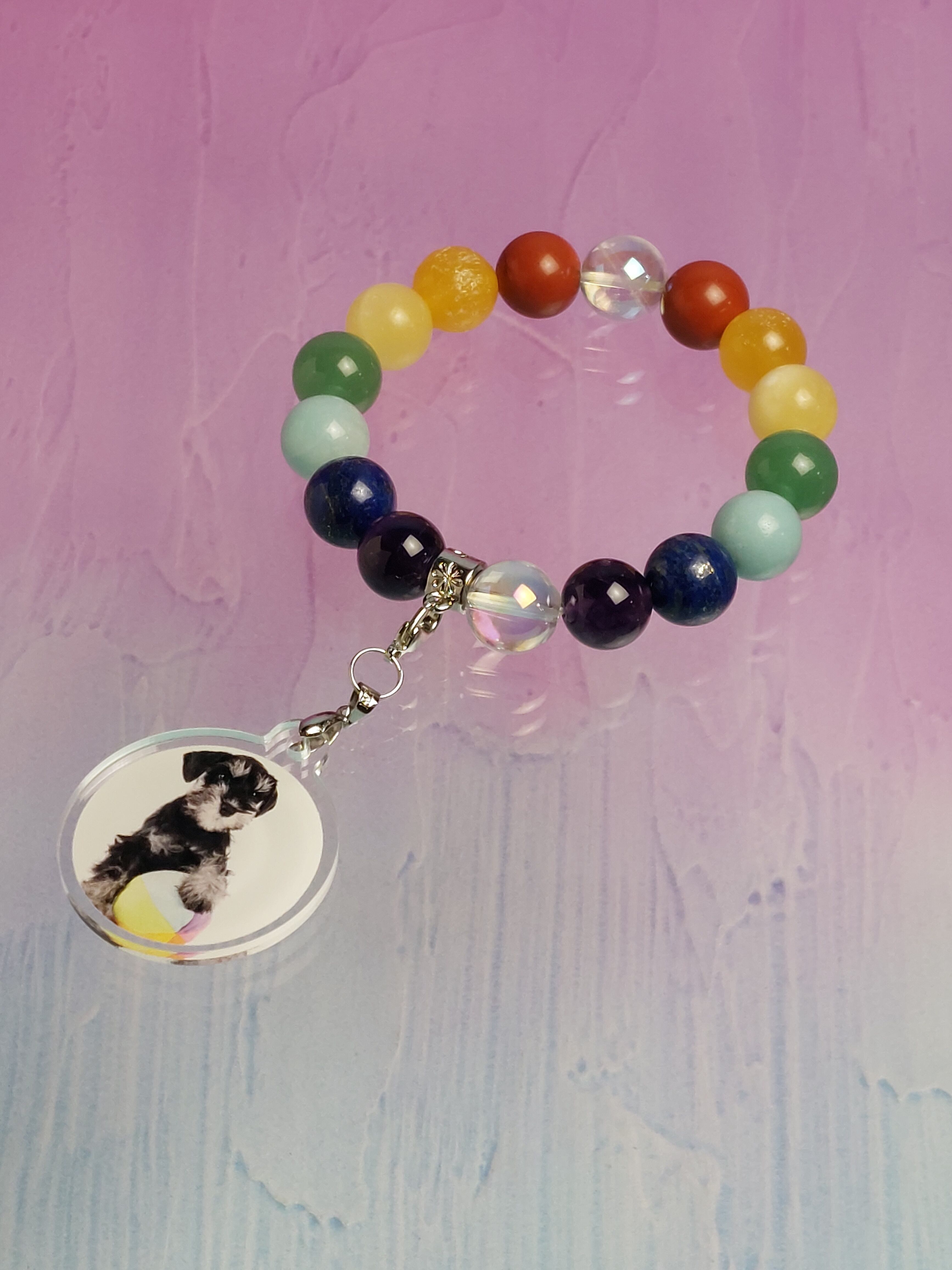 【天空の祈り】ブレスレット。こちらは虹の橋を渡ったペットと飼い主さまをつなぐ物として制作しました🌈