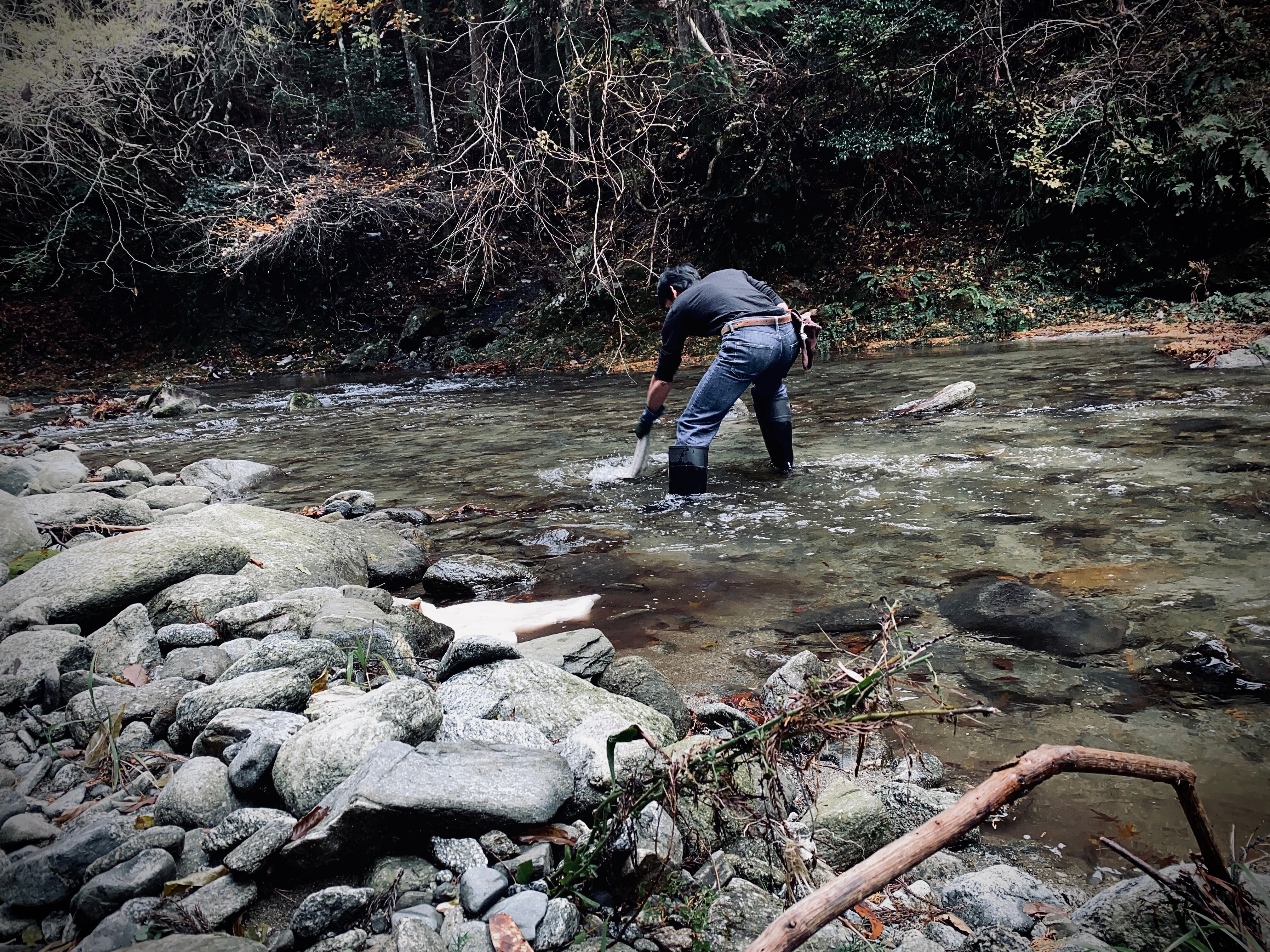 冬の沢は手がかじかむ。