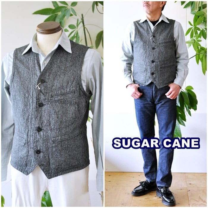 杢ベスト ブラックコバートワークベスト シュガーケーン sugarcane ...