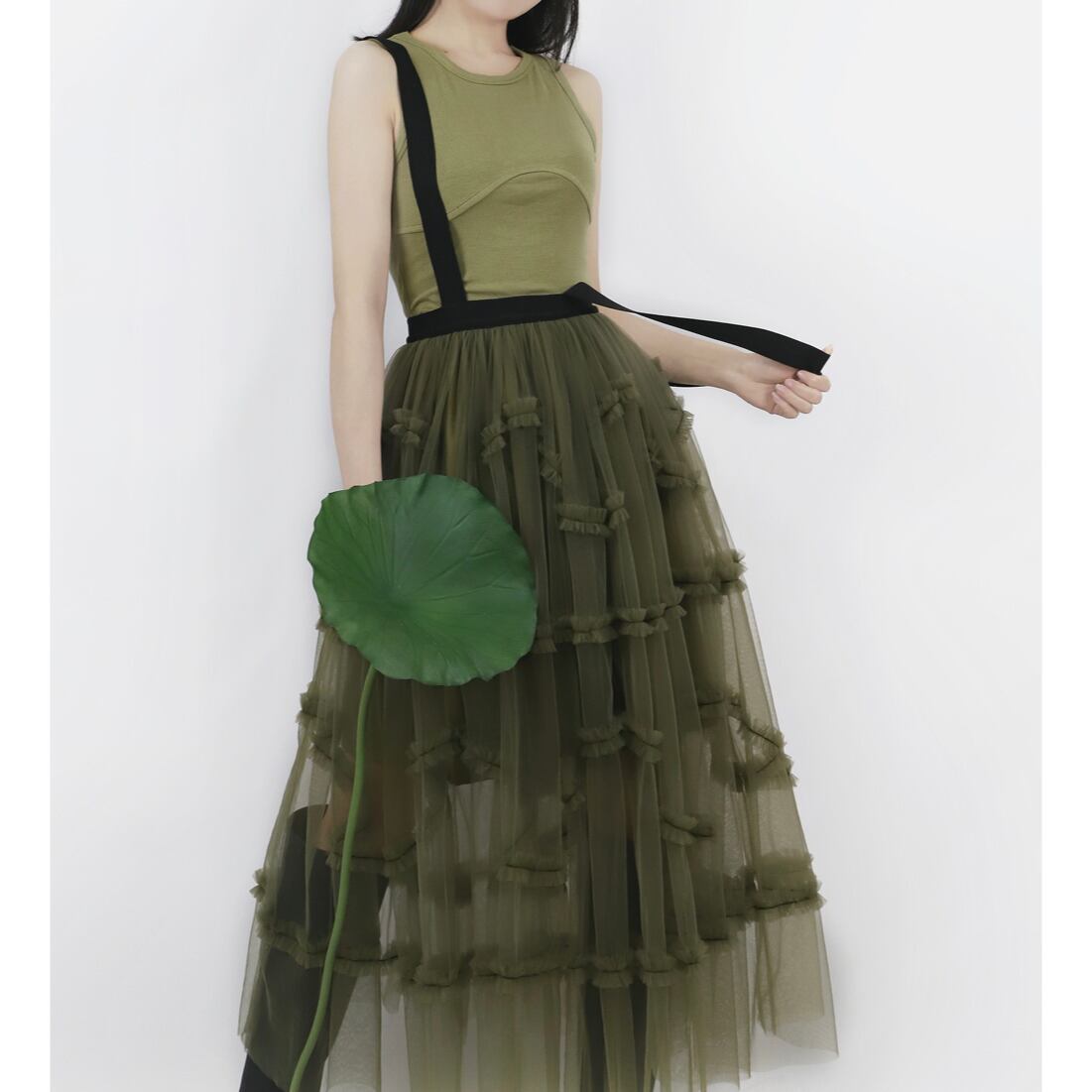 Strap Irregular Mesh Skirt <2colors>