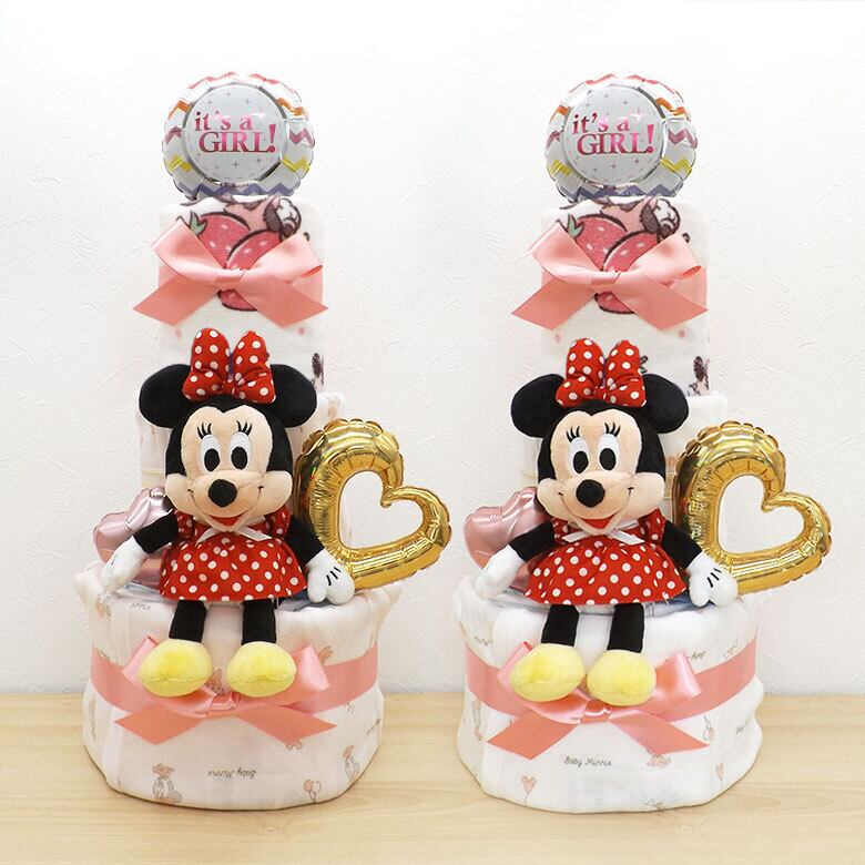ミニーマウスの肌着セット付き3段おむつケーキ