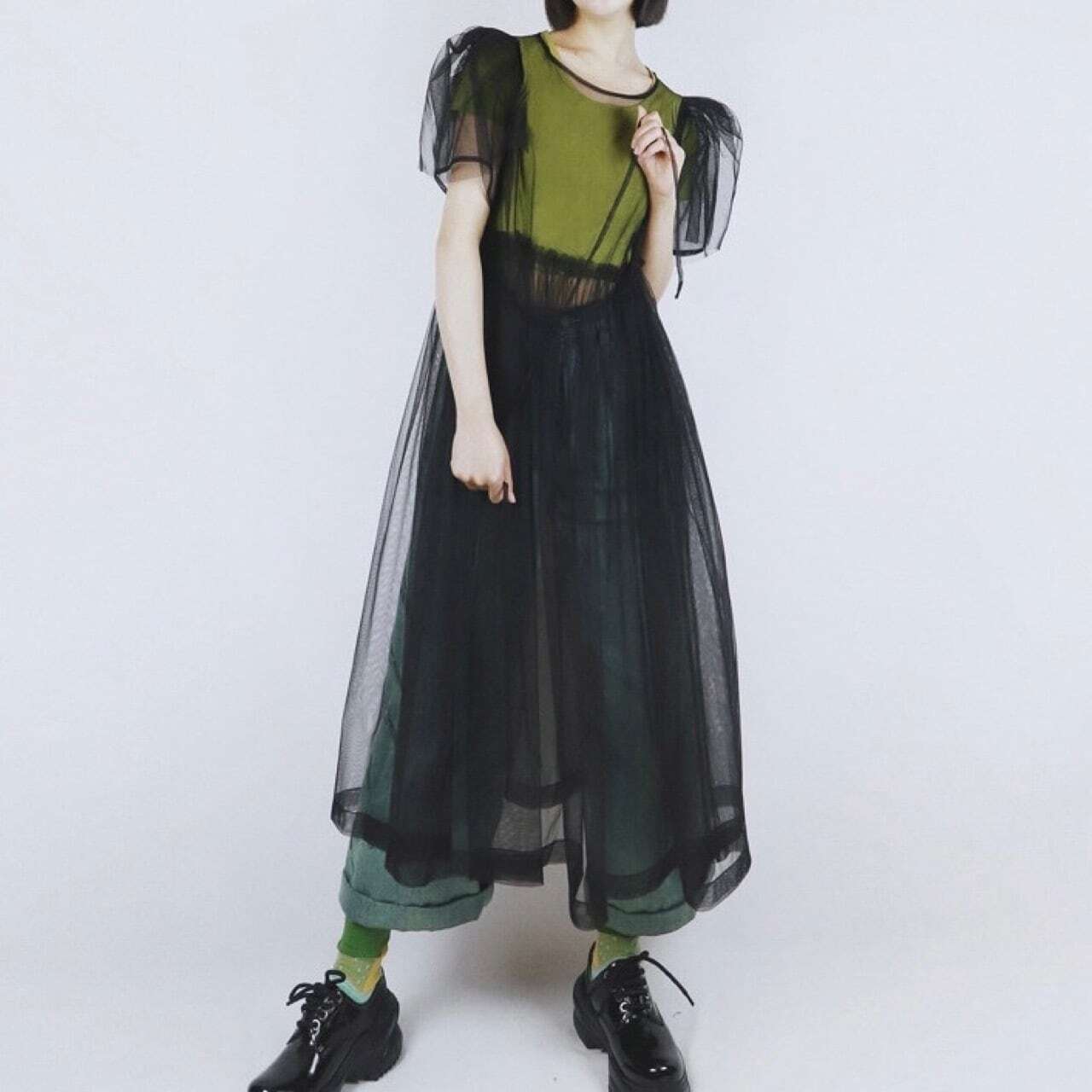 Bubble Sleeve Vintage Mesh Dress