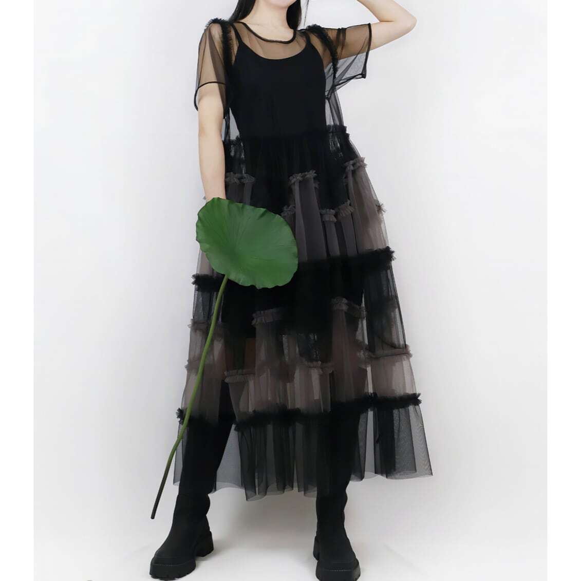 Sheer Tiered Mesh Dress <2colors>