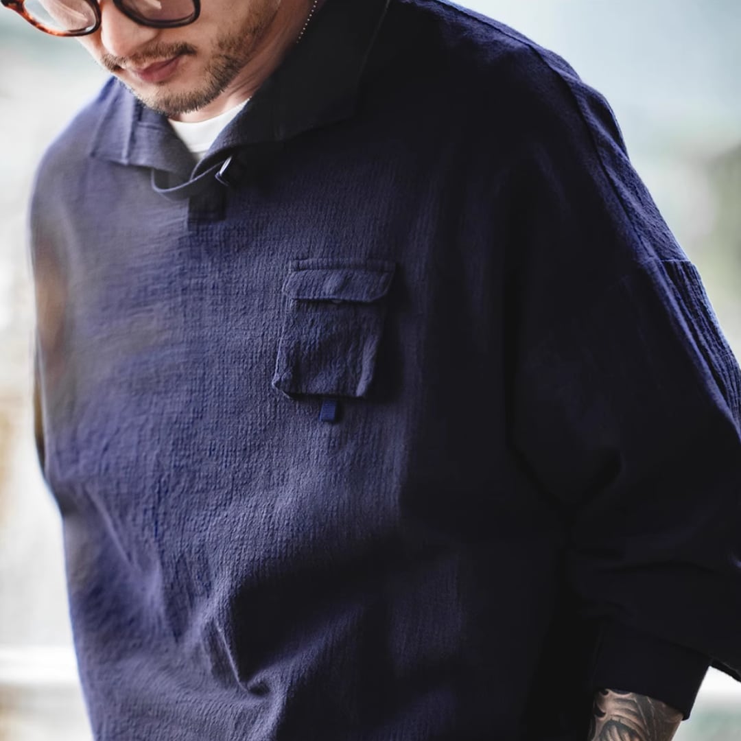 ポロシャツシルエットルーズコットンラペルシャツ A0259 