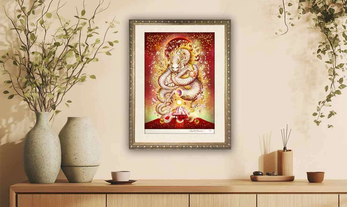 白龍／富士龍｜光と炎の龍神 − 木花咲耶姫の守護龍のジクレー版画［SS