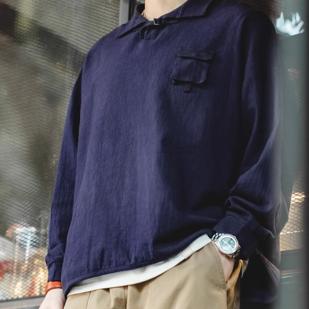 ポロシャツシルエットルーズコットンラペルシャツ A0259