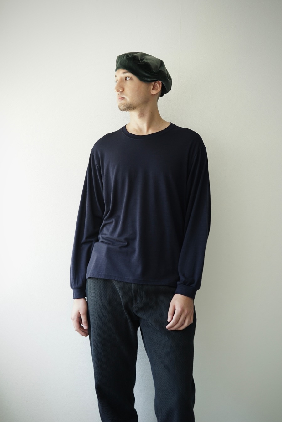 Super120s Washable Wool Jersey / Oversized L/S Tee（NAVY） | C O L I N A