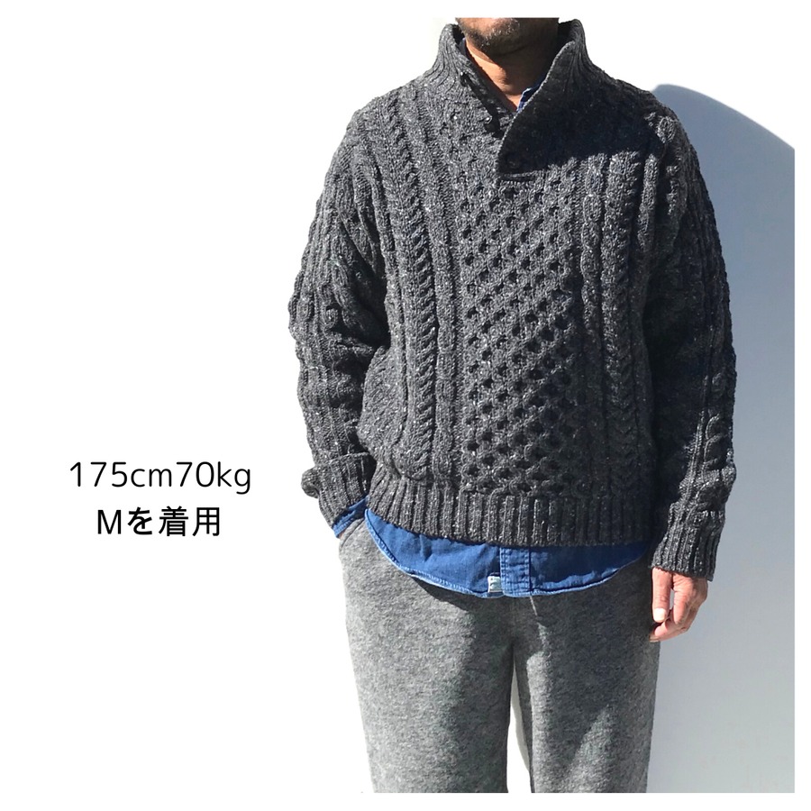 L.L.Bean】Cable Irish Fisherman's Sweater Button-Mock (Charcoal Gray  Donegal) | ファーサイドストア