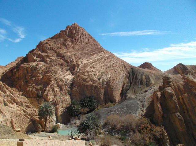 青空の下でオアシスをハイキング