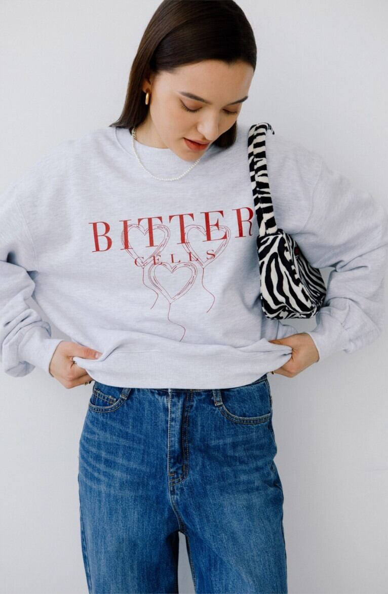 ◇BITTER CELLS◇ Heart Balloon Sweat ShirtWhite Grey ☆【BITTER CELLS】Heart Balloon Sweat Shirt - grey | もごつ