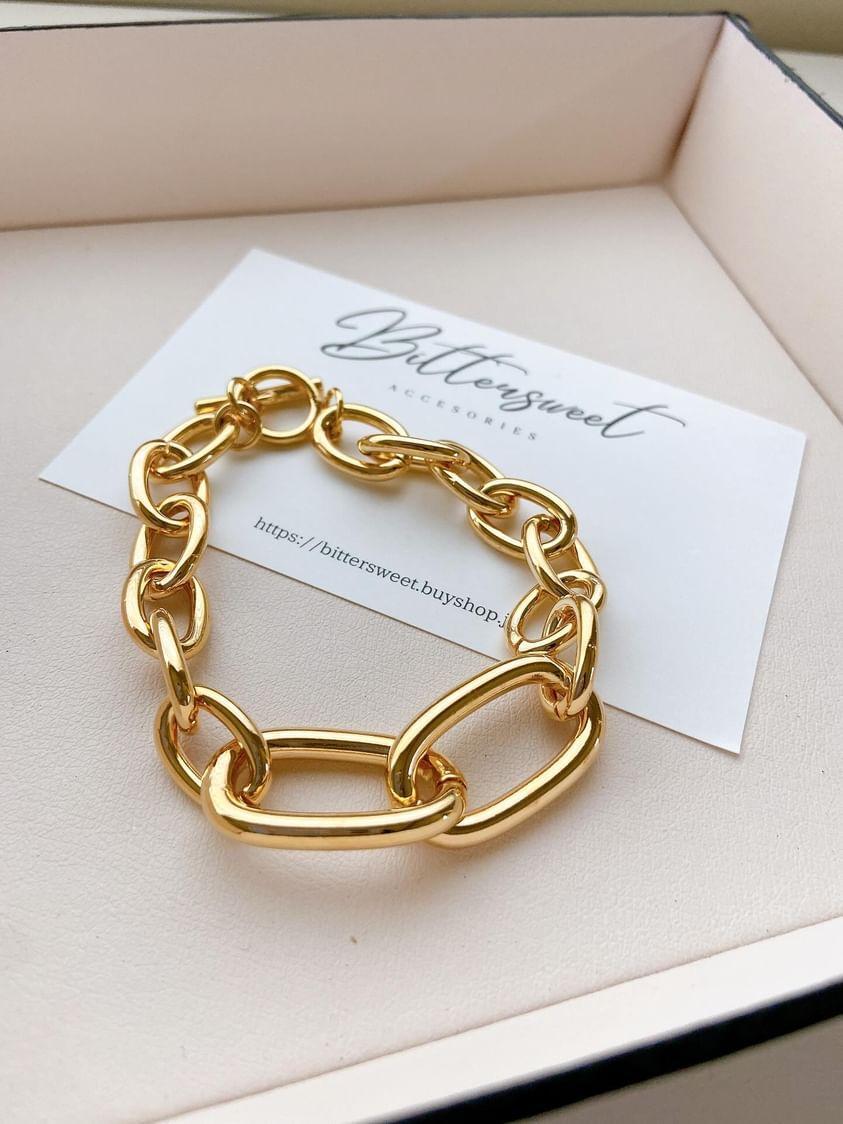 ビッグチェーンブレスレット 簡単装着 長さ20センチ GOLD bittersweet