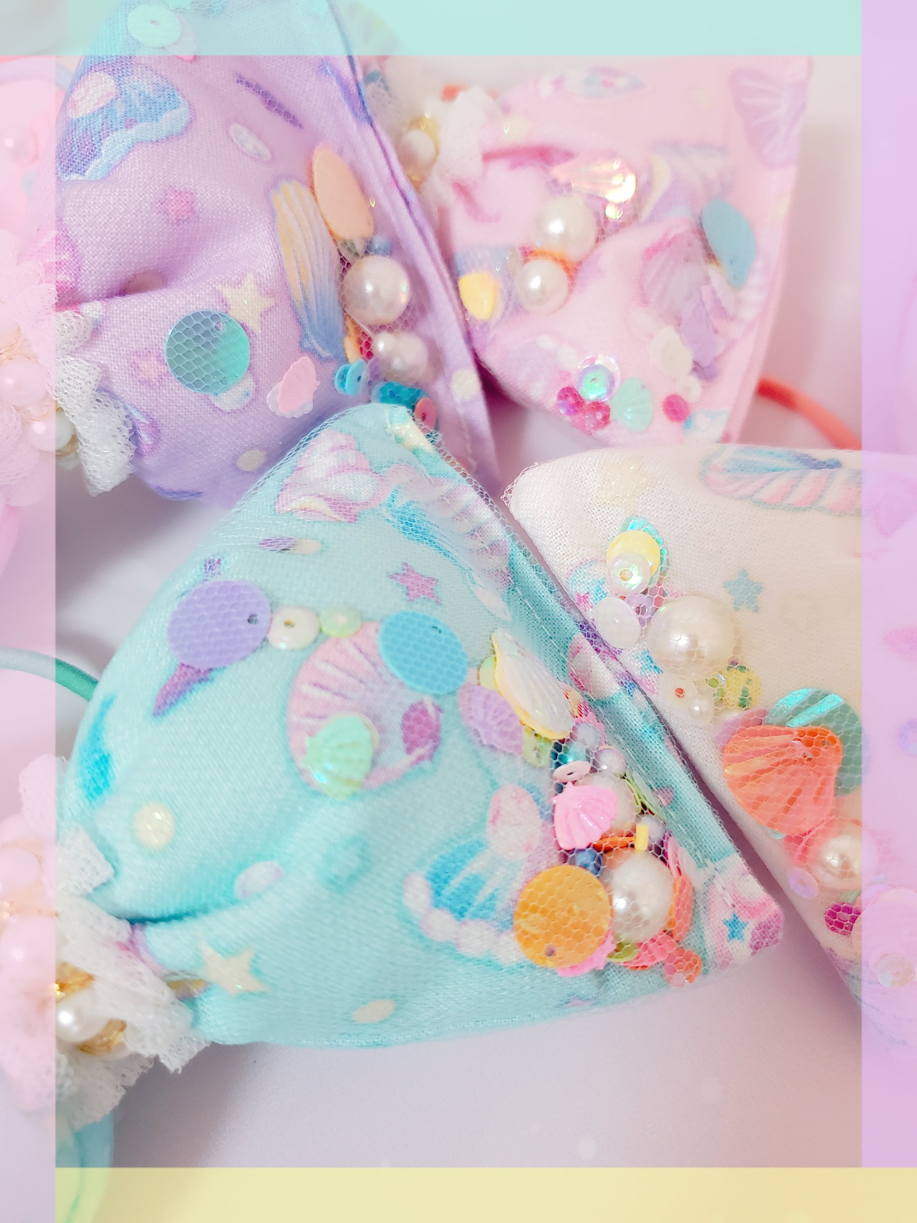 シェル リボン ヘアゴム ぷっくり中綿入り ゆめかわ プレゼント