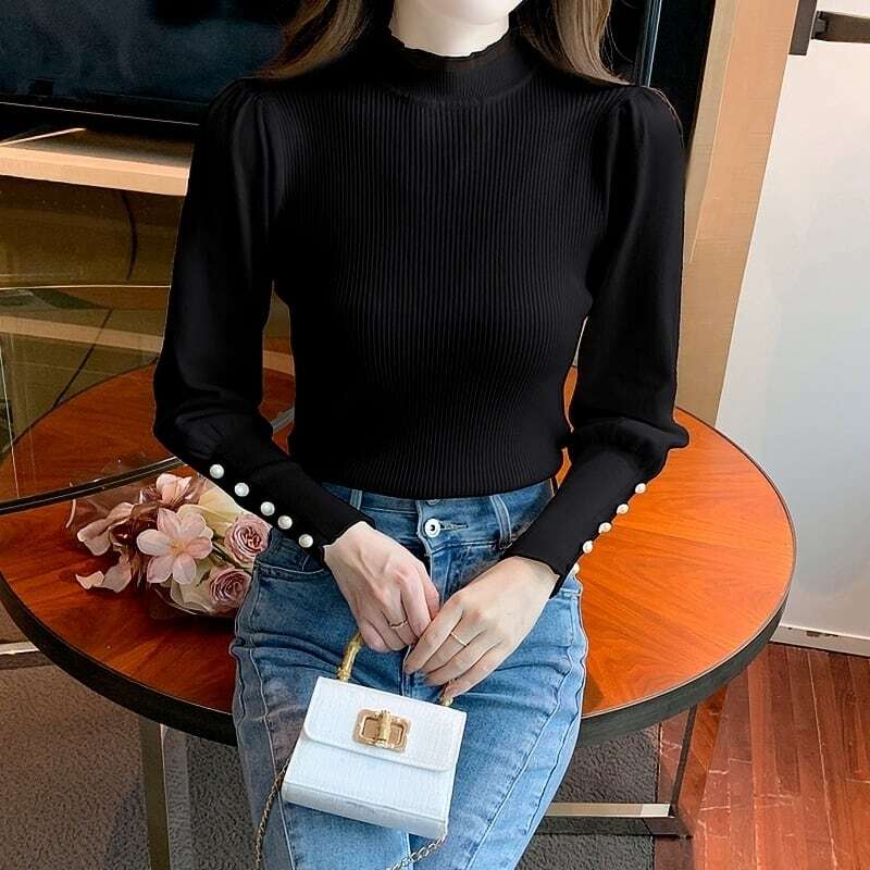 全3色/Pearl cuffs puff knit　M4801