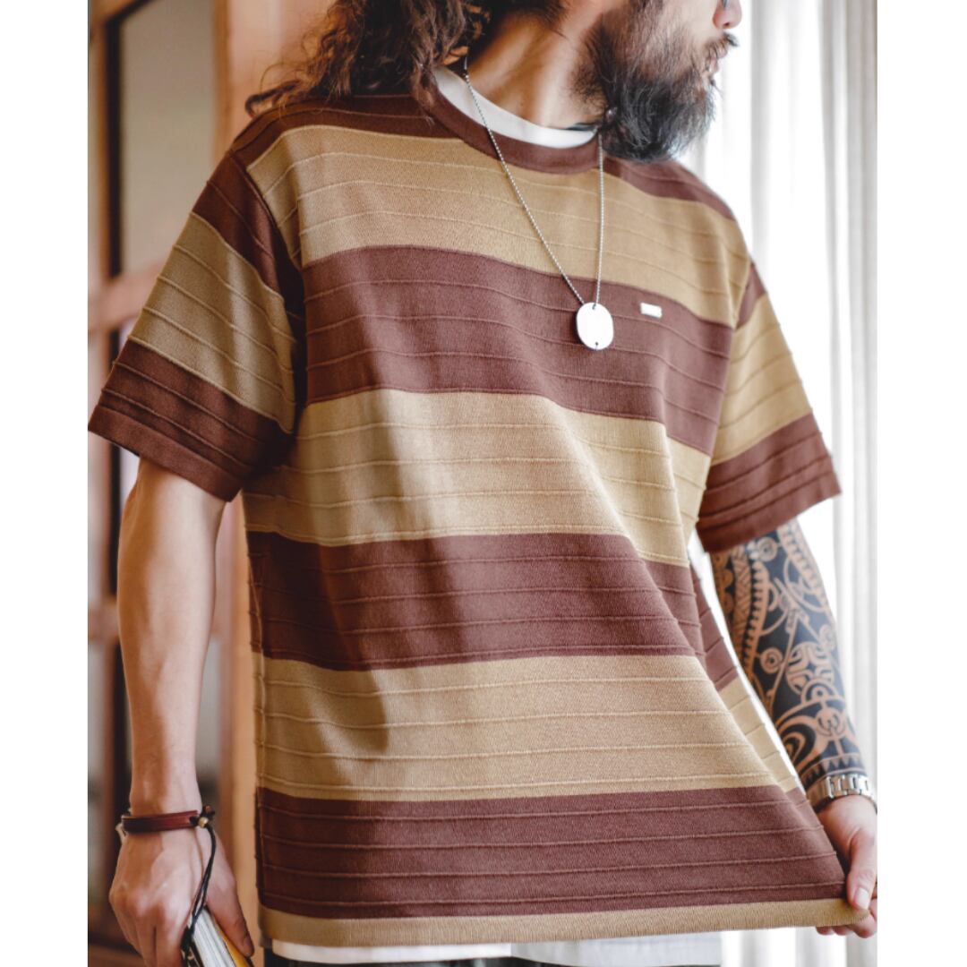 コントラスト カラー ニット ラウンドネック シャツ A0584