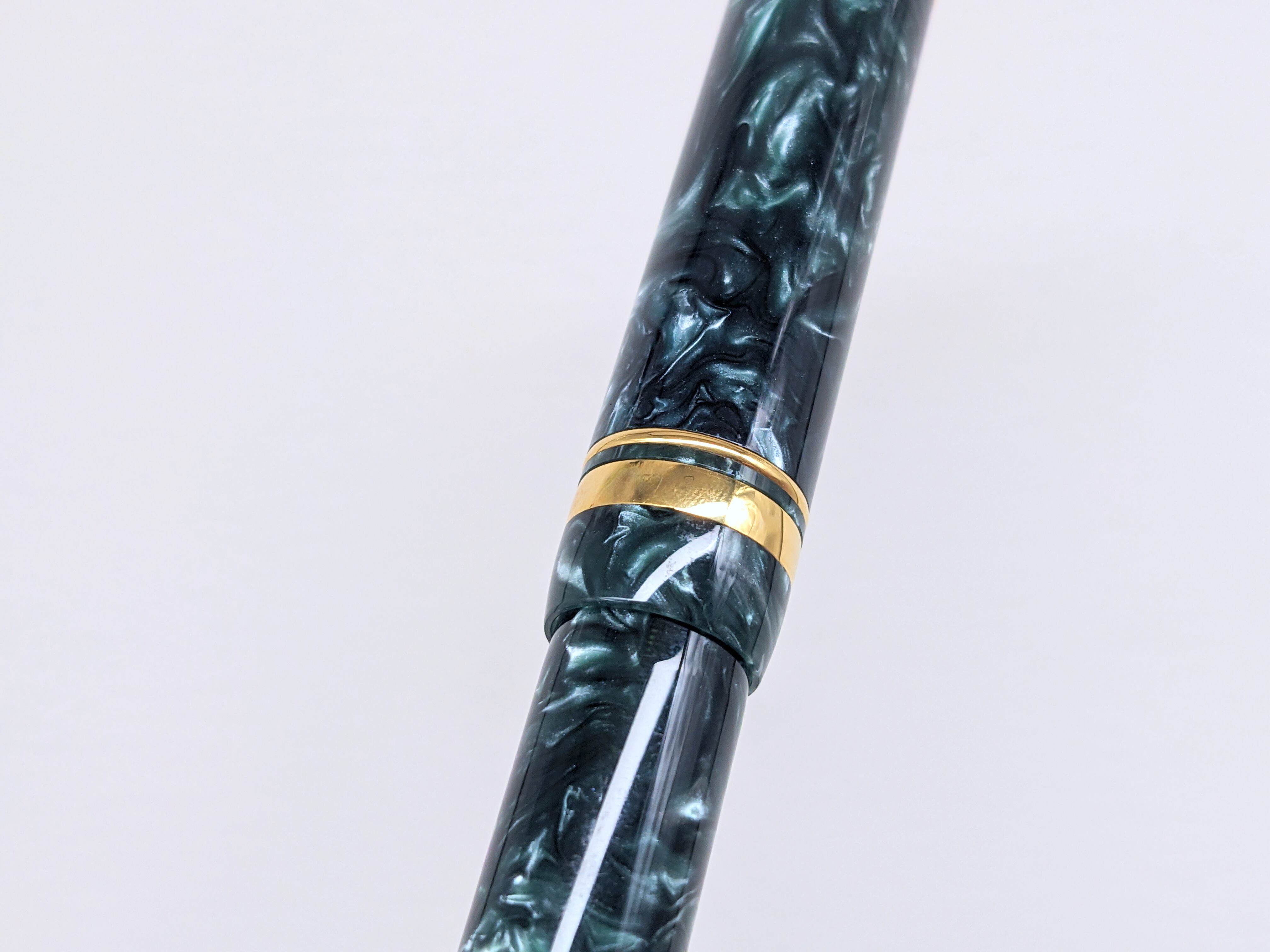 PARKER デュオフォールド 万年筆 ブルーマーブル GT 18K 英国製 90s パーカー デュオフォールド インターナショナル マーブルグリーン