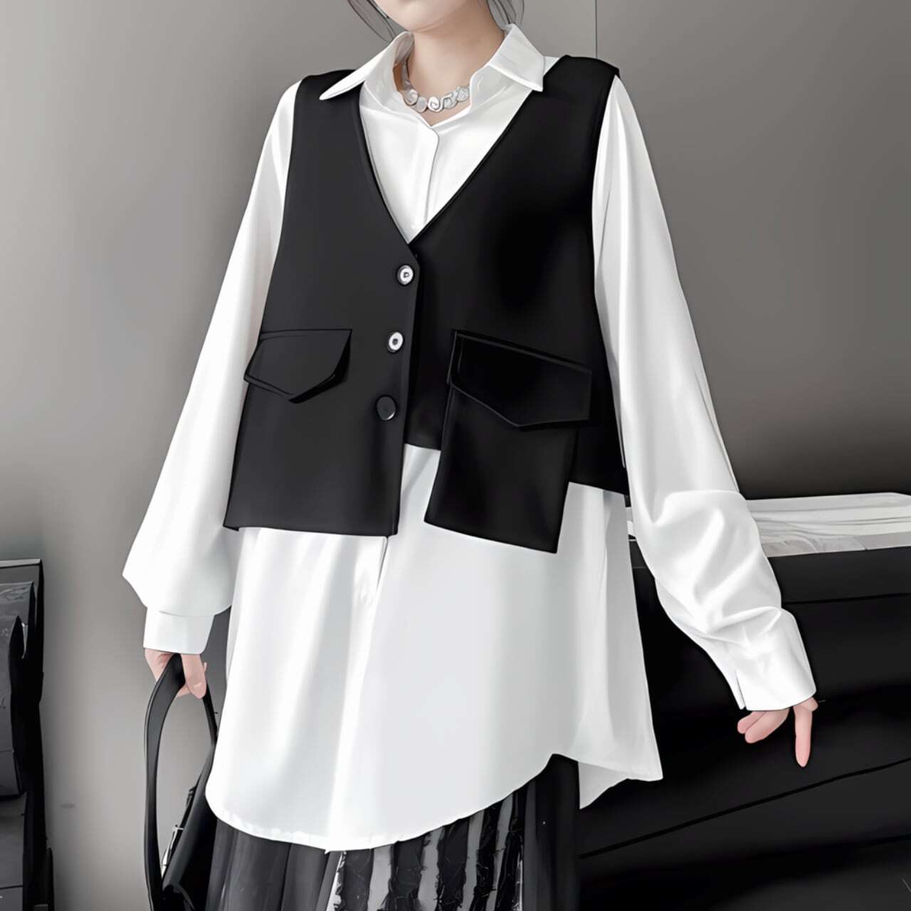 Irregular cut vest C0246