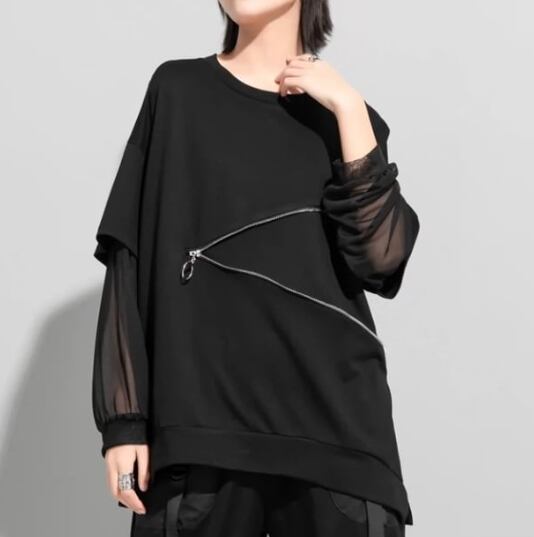 Big zipper blocking shirt C0058