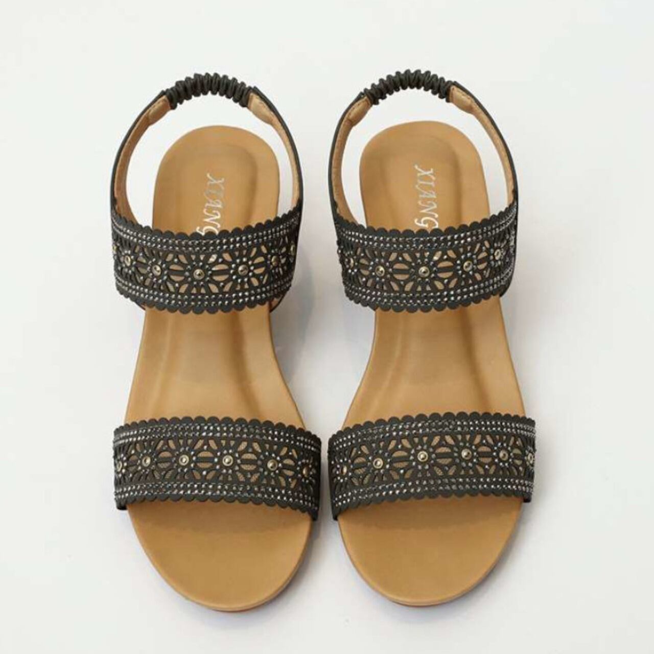 レース模様のウェッジヒールサンダル W10111　 ¥7,480