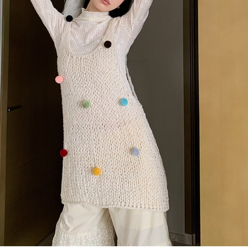 happy colorful ball knit one-piece 0055