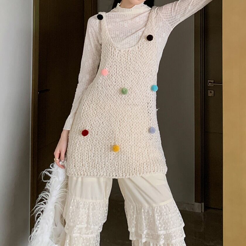 happy colorful ball knit one-piece 0055