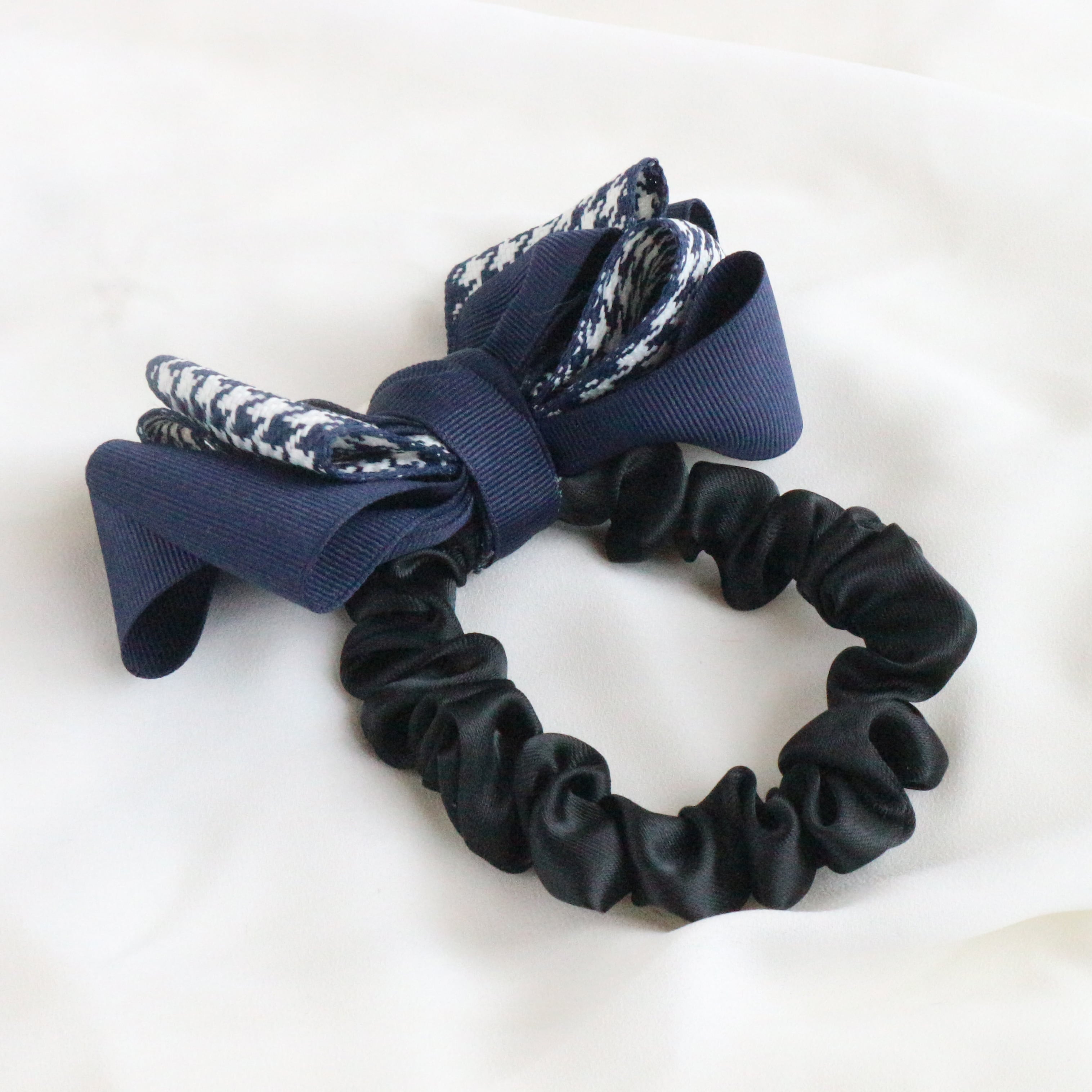 千鳥格子ふんわりリボンシュシュ ネイビー 大人可愛い イベント 大人