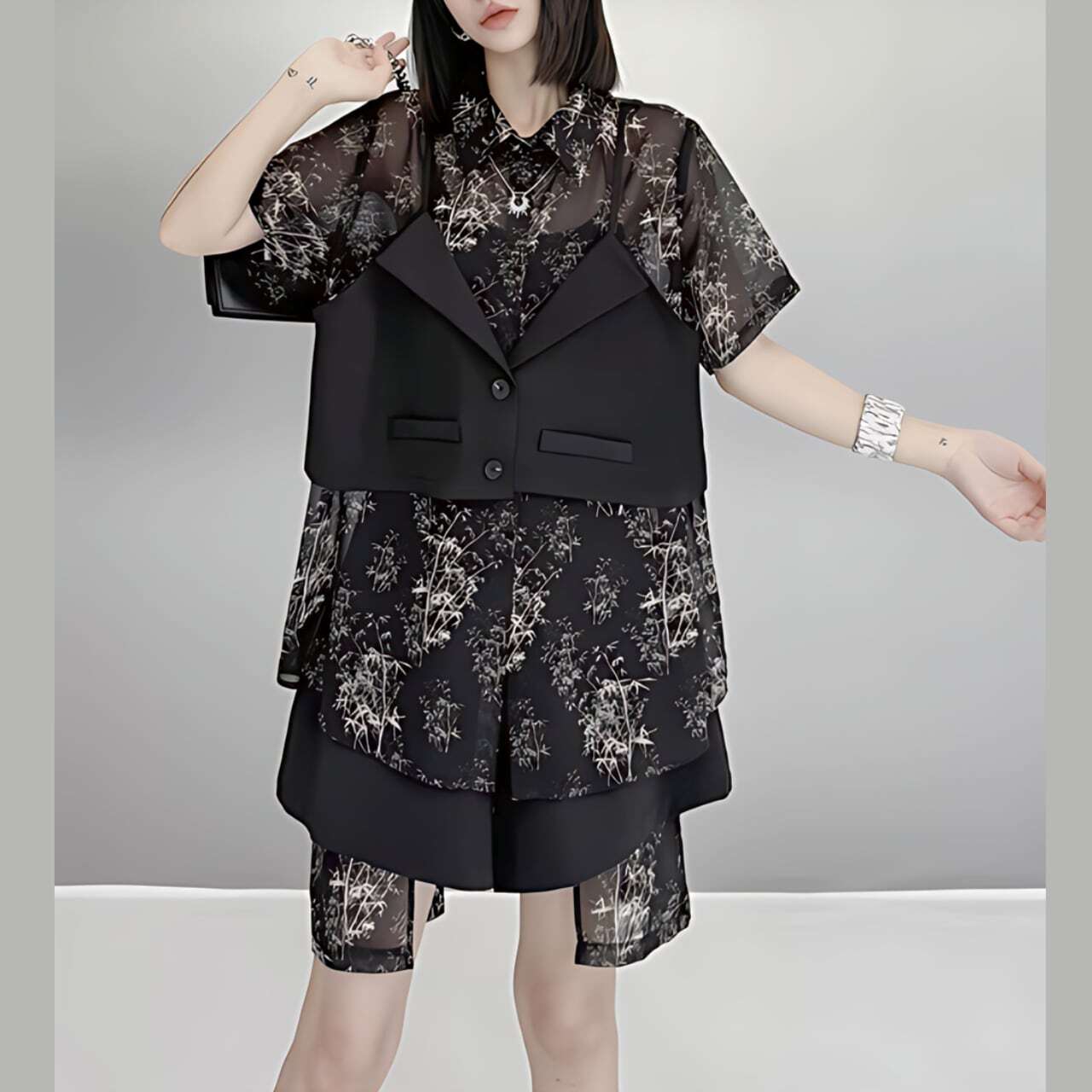 Lace shirt shorts set C0226