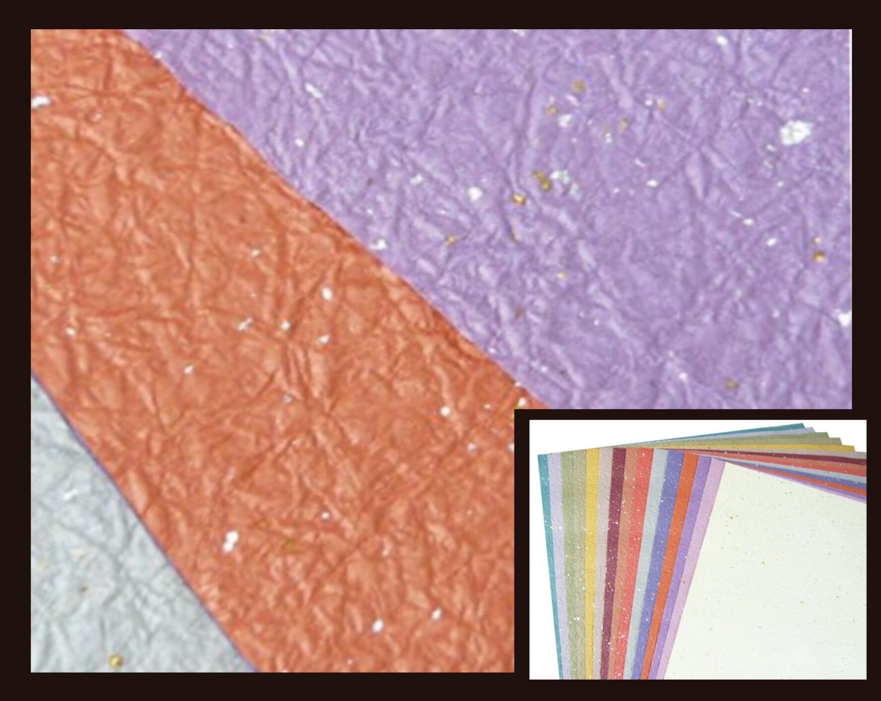 金銀が散りばめたれたもみ和紙が立体感でより上質な演出に。