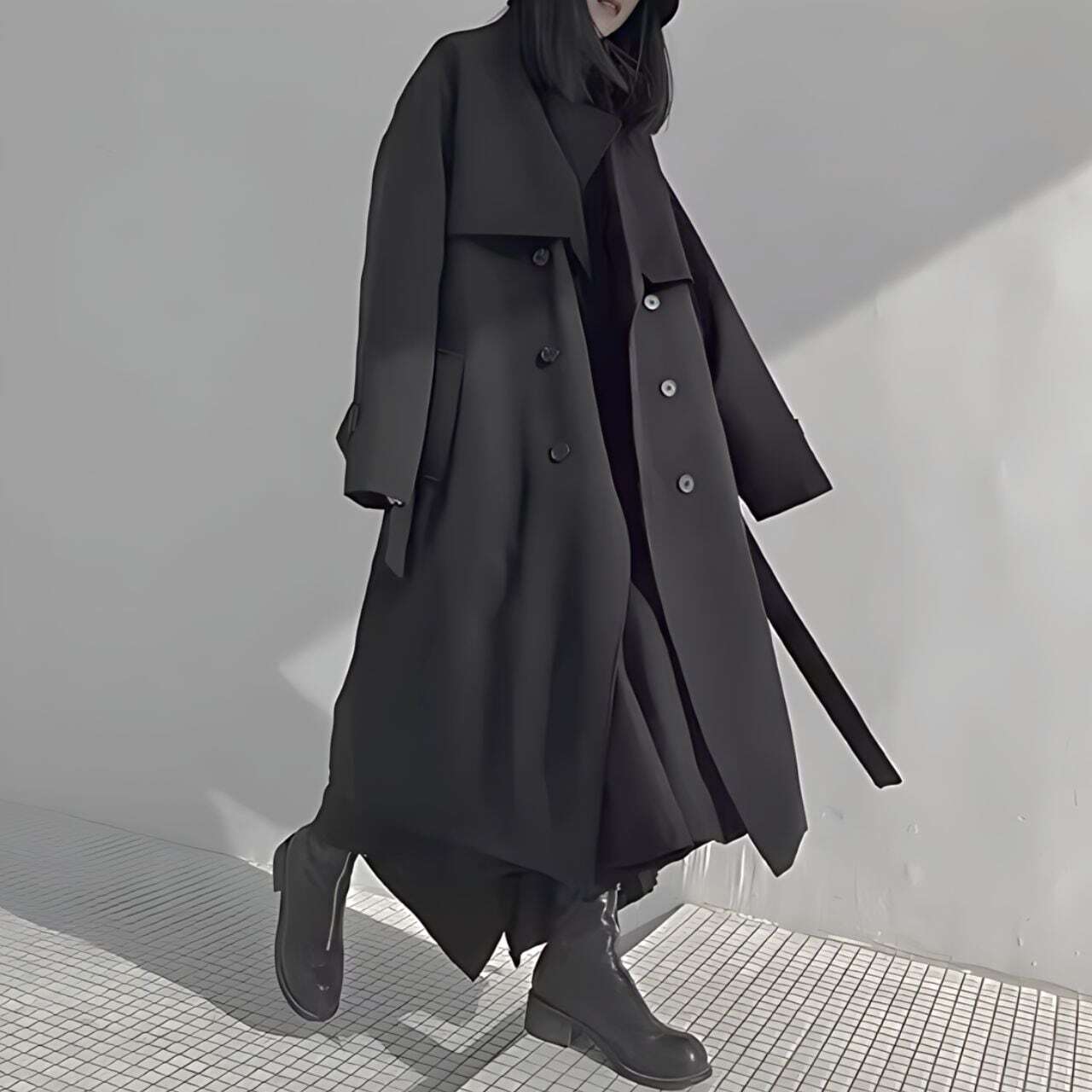 Black long coat C0408