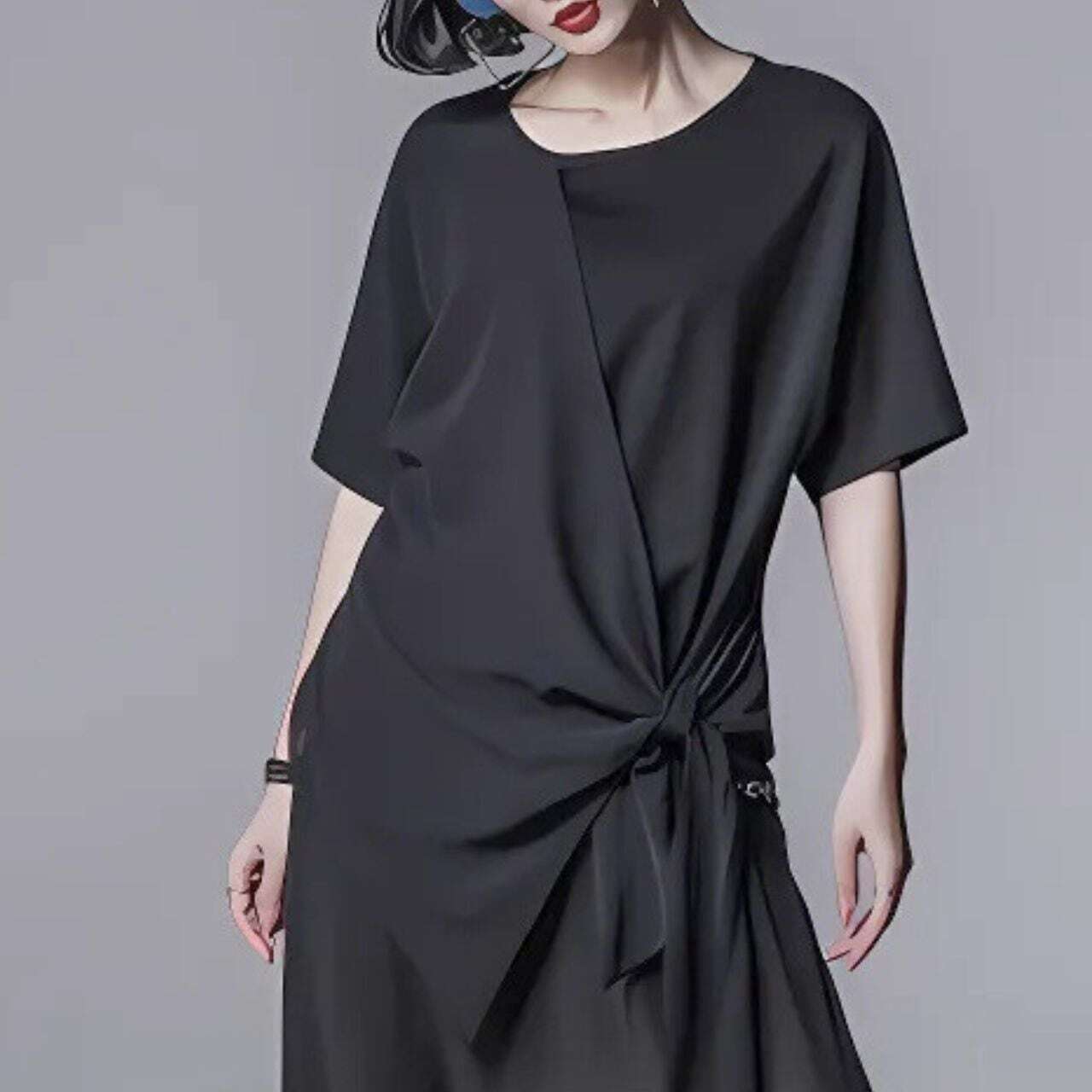 Knot detail draped crew neck T-shirt C1093