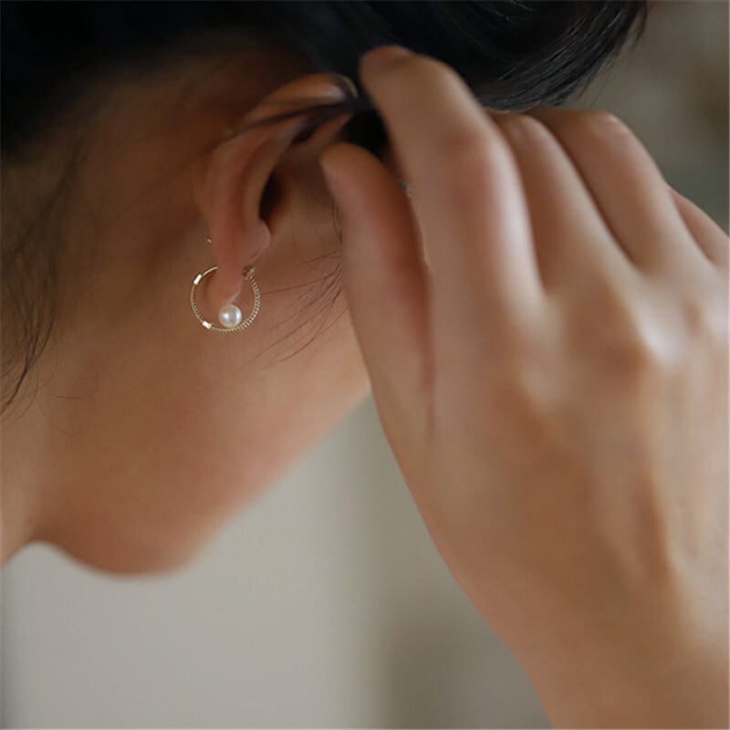 パール付フープピアス B | Kuroneko Kazari
