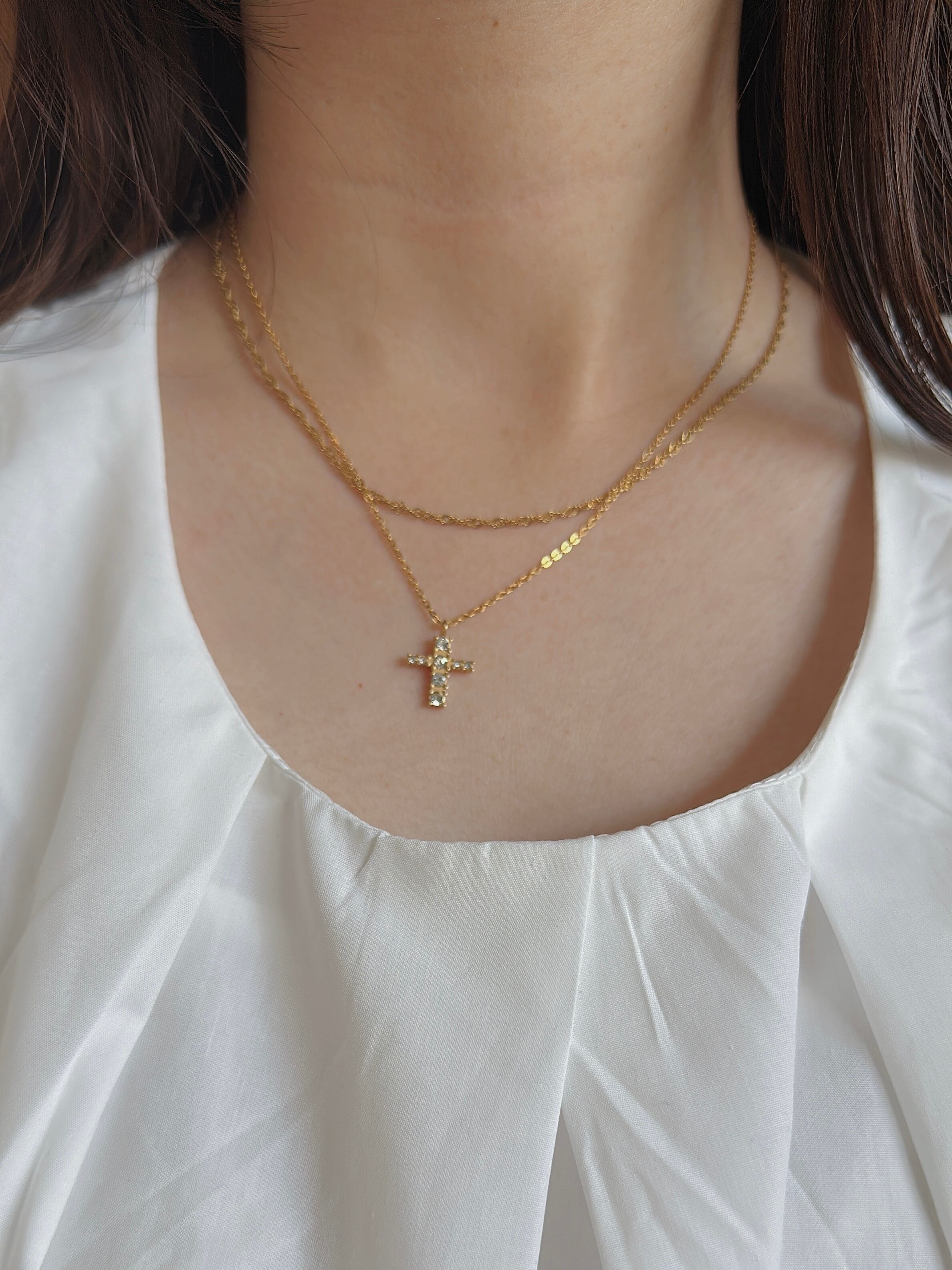 SS キラキラクロスネックレス | none