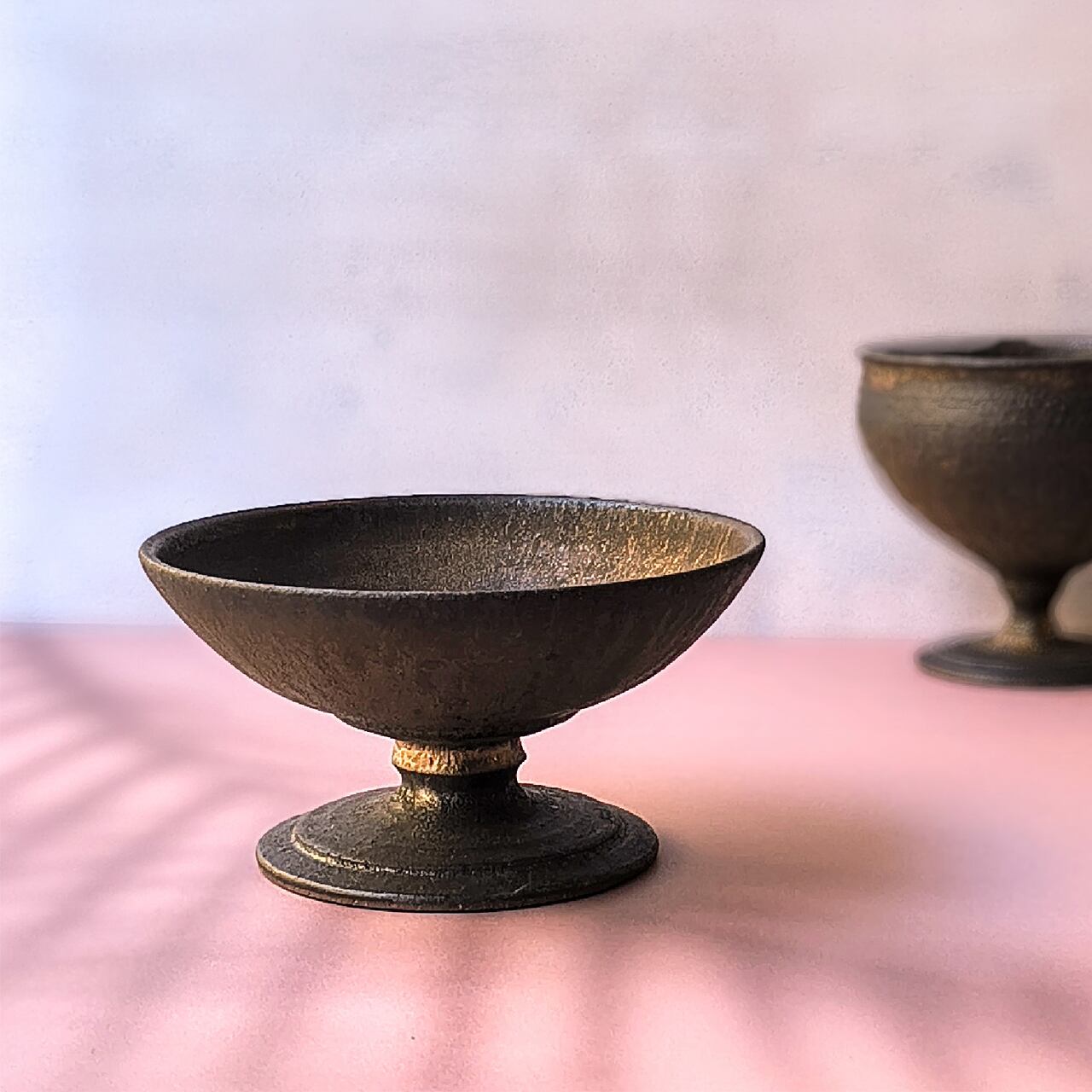 No.128 新品 やちむん 台皿 コンポート皿 やちむん FUCLAY コンポート皿 脚付き皿 FUCLAY black