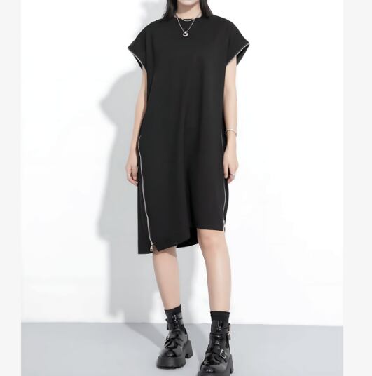 Side zipper asymmetrical dress C0146