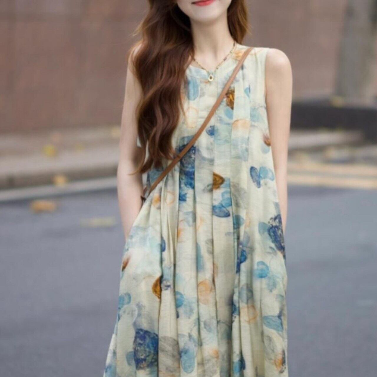 ノースリーブプリントワンピース W00121 　¥7,480