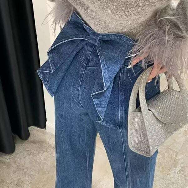 Back Ribbon Wide Jeans 501630
