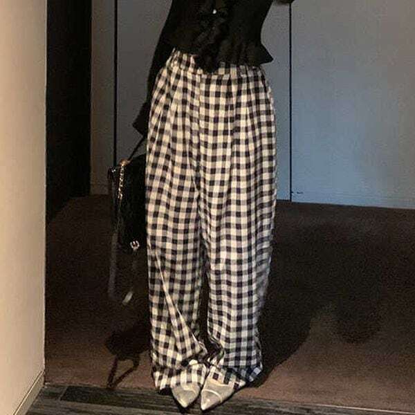 Gingham Check Wide Pants 501596