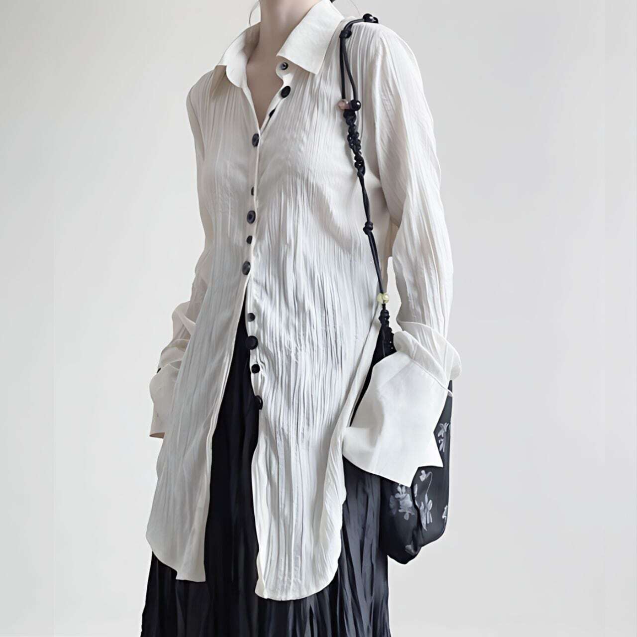 Wrinkled irregular button shirt【2color】 C0285