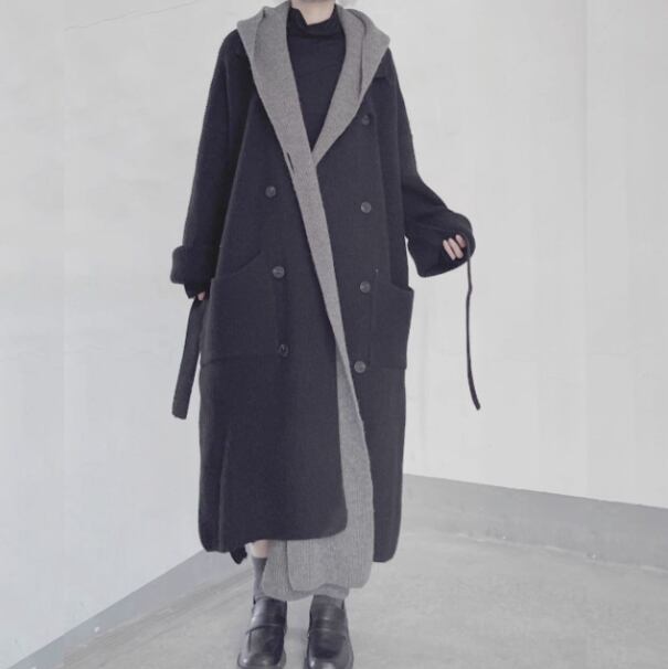 Layered style fooded long coat【2color】 C0624