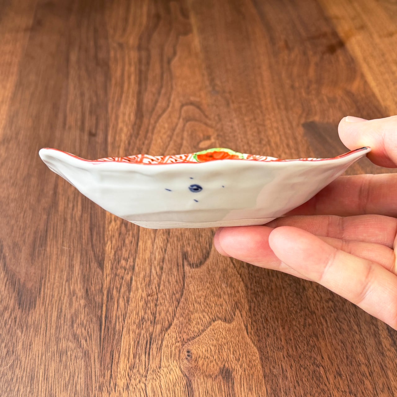 松尾貞一郎 ｜ 三角皿 約14㎝（No,1吹き墨渦紋 No,2赤福紋 No,3 染付塔