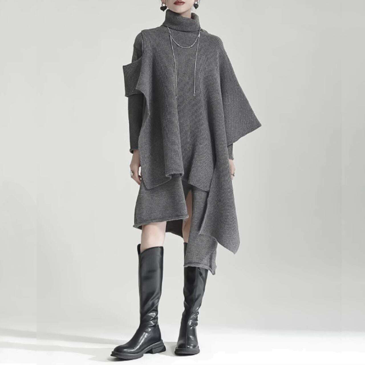 Asymmetric knit dress 2 pieces【2color】 C0666