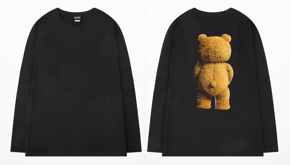 ユニセックス Tシャツ 長袖 クマちゃんの後ろ姿 バックプリント ユニセックス Tシャツ 長袖 クマちゃんの後ろ姿 バックプリント